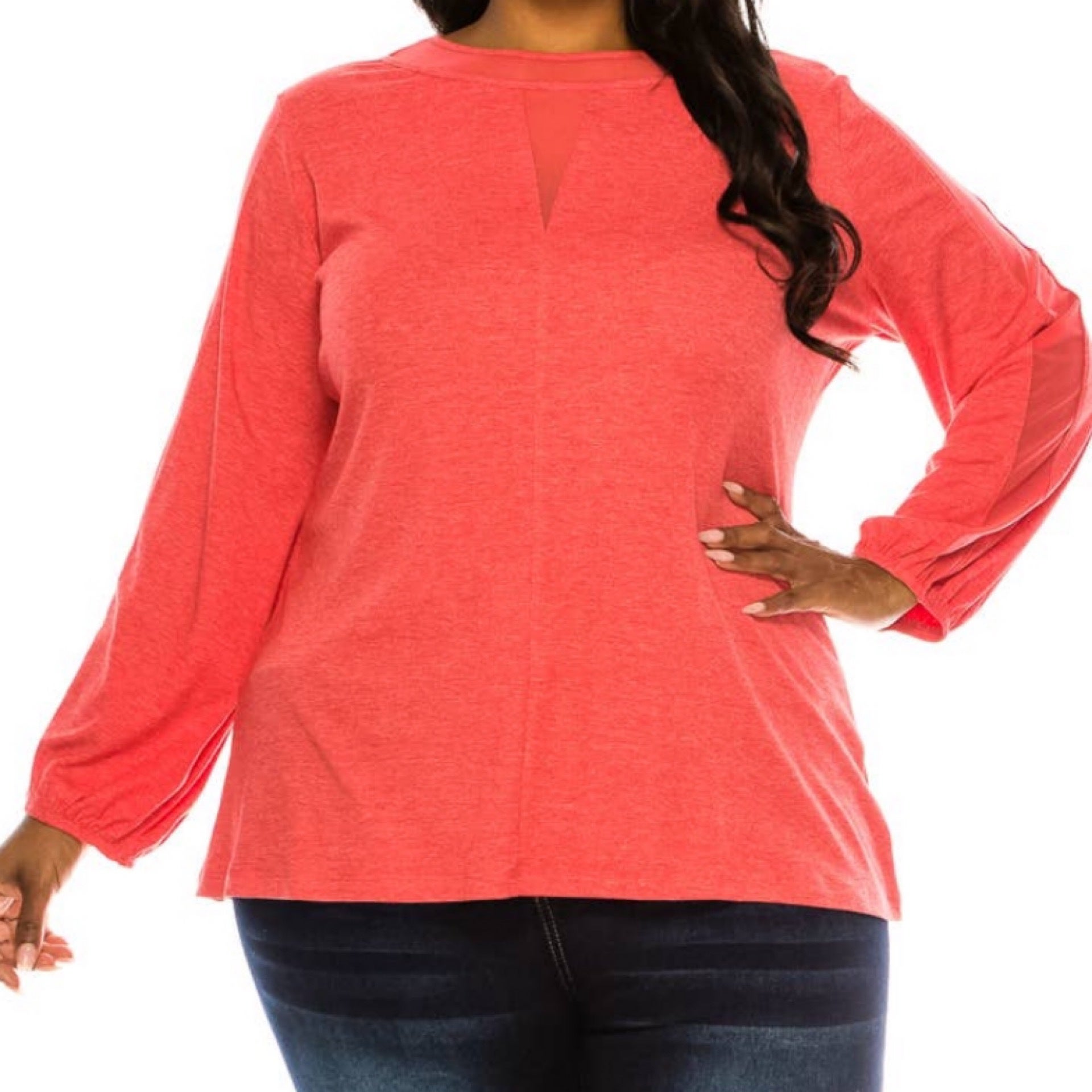 Elegant Contrast Mesh Long Sleeve Blouse Style on Main